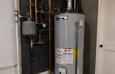 New water heater with copper pipes by water heater replacement in Westchester NY